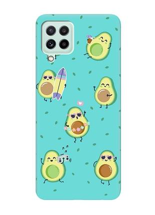 Матовый чехол с бирюзовыми боками на samsung galaxy a22 4g/ m32/ m22 :: авокадо на отдыхе (принт 302)