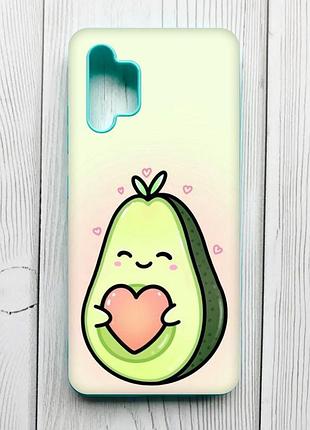 Матовый чехол с бирюзовыми боками на samsung galaxy a32 кавай авокадо с сердечком (принт 310)