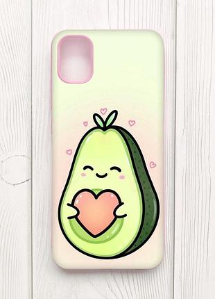 Матовый чехол с розовыми боками на samsung galaxy a04e/a042 :: кавай авокадо с сердечком (принт 310)