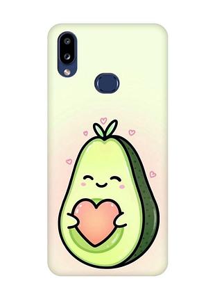 Матовый чехол с розовыми боками на samsung galaxy a10s (a107) :: кавай авокадо с сердечком (принт 310)