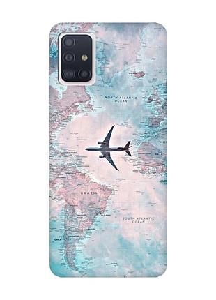 Матовый чехол с розовыми боками на samsung galaxy a71/a715 :: путешествия. карта (принт 317)