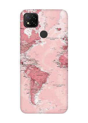 Матовый чехол с розовыми боками на xiaomi redmi 9c/10a :: путешествия. карта (принт 319)