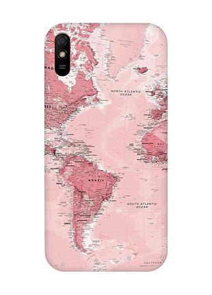 Матовый чехол с красными боками на xiaomi redmi 9a :: путешествия. карта (принт 319)
