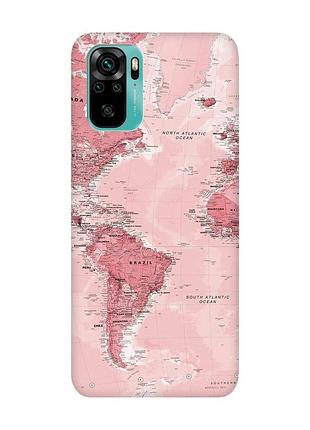 Матовый чехол с розовыми боками на xiaomi redmi note 10/note 10s :: путешествия. карта (принт 319)