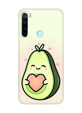 Матовый чехол с розовыми боками на xiaomi redmi note 8 :: кавай авокадо с сердечком (принт 310)