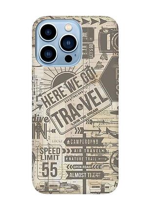 Матовий чохол з рожевими боками на apple iphone 13 pro max :: мандри (принт 324)