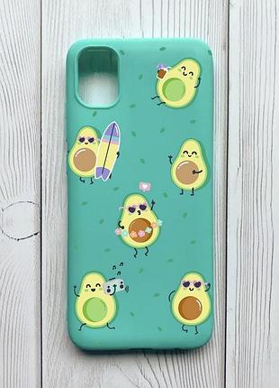 Матовый чехол с бирюзовыми боками на samsung galaxy a04e/a042 :: авокадо на отдыхе (принт 302)