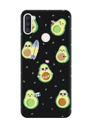 Матовый чехол с черными боками на samsung galaxy a11 :: авокадо на отдыхе (принт 302)