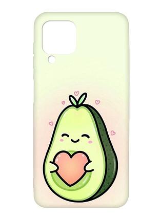 Матовый чехол с черными боками на samsung galaxy a12 :: кавай авокадо с сердечком (принт 310)