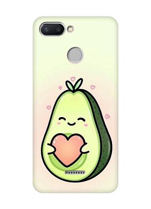 Матовый чехол с розовыми боками на xiaomi redmi 6 :: кавай авокадо с сердечком (принт 310)