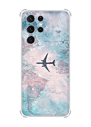 Чехол с утолщёнными углами на samsung galaxy s21 ultra :: путешествия. карта (принт 317)