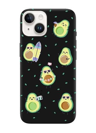 Матовый чехол с черными боками на apple iphone 14 :: авокадо на отдыхе (принт 302)