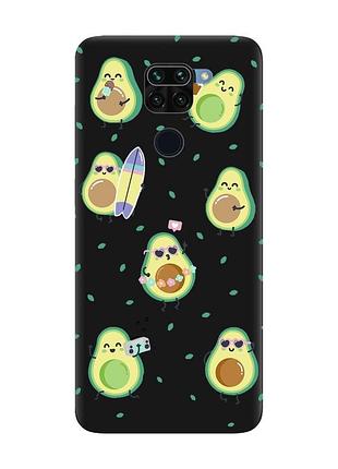 Матовый чехол с черными боками на xiaomi redmi note 9 :: авокадо на отдыхе (принт 302)