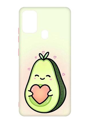 Матовый чехол с розовыми боками на samsung galaxy m30s/m21 :: кавай авокадо с сердечком (принт 310)