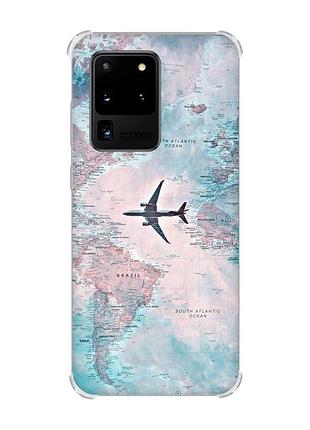 Чохол з потовщеними кутами на samsung galaxy s20 ultra :: подорожі. карта (принт 317)