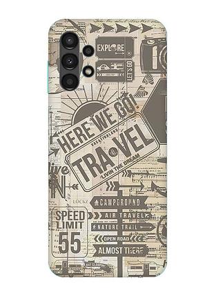 Матовый чехол с бирюзовыми боками на samsung galaxy a13 4g :: путешествия (принт 324)