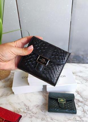 Кожаный кошелек coach, кошелек коач, маленький кошелек, кошелек натуральная кожа, складной кошелек черный