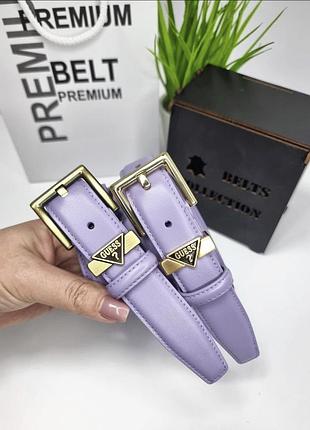 Жіночий шкіряний ремінь guess пряжка золото, ремінь гесс 3 см, брендовий ремінь фіолетовий