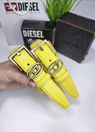 Женский кожаный ремень diesel пряжка золото, ремень дизель 3 см, брендовый ремень желтый