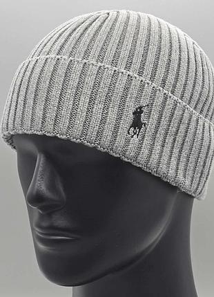 Мужская шапка polo, шапка поло, мужская шапка, стильная шапка, зимняя шапка сірий