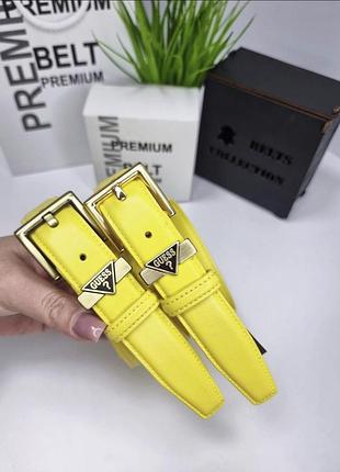 Жіночий шкіряний ремінь guess пряжка золото, ремінь гесс 3 см, брендовий ремінь жовтий