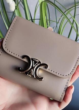 Женский кожаный кошелек celine, селин, маленький кошелек, брендовый кошлек, кошелек натуральная кожа бежевый