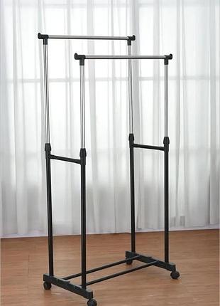 Стійка вішалка телескопічна double pole подвійна для одягу та взуття