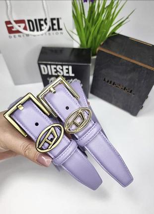 Женский кожаный ремень diesel пряжка золото, ремень дизель 3 см, брендовый ремень фиолетовый