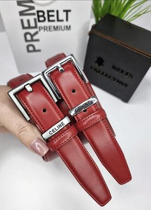 Женский кожаный ремень celine красный, ремень cелин 3 см, брендовый ремень серебро