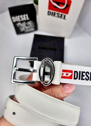 Кожаный ремень дизель 3 см белый, ремень diesel, ремень натуральная кожа, ремень с логотипом серебро