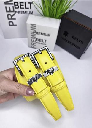 Жіночий шкіряний ремінь guess пряжка срібло, ремінь гесс 3 см, брендовий ремінь жовтий
