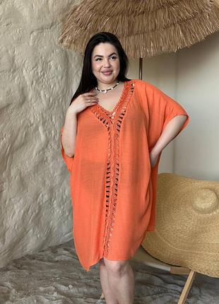 Sw3668/2 помаранчева пляжна туніка накидка на купальник plus size