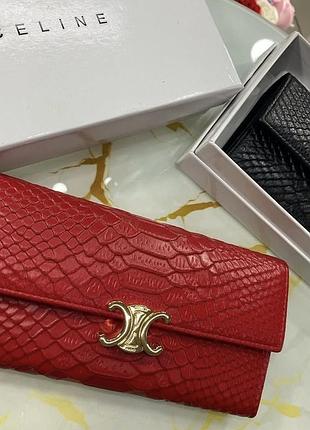 Жіночий шкіряний гаманець celine, гаманець селін під рептилію, гаманець натуральна шкіра червоний