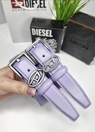 Женский кожаный ремень diesel пряжка серебро, ремень дизель 3 см, брендовый ремень фиолетовый