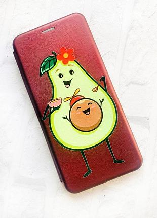 Чехол-книжка с рисунком для xiaomi redmi note 7/ redmi note 7 pro бордовый :: малыш авокадо (принт 309) 2