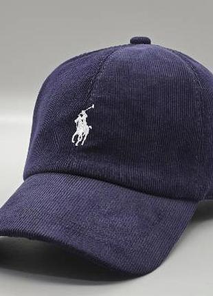 Чоловіча кепка polo мікровельвет, вельветова кепка поло, чоловіча бейсболка, брендова кепка, модна кепка темно-синій