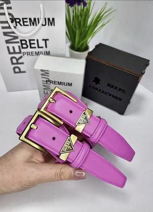Жіночий шкіряний ремінь guess пряжка золото, ремінь гесс 3 см, брендовий ремінь рожевий