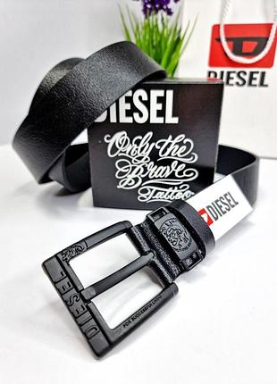 Кожаный ремень diesel дизель 4 см, ремни с логотипом, брендовые ремни, ремень мужской черный