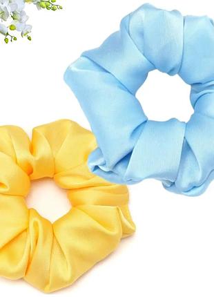 Набір 2 шт гумка для волосся з шовкової тканини handmade 8 см жовтий та блакитний