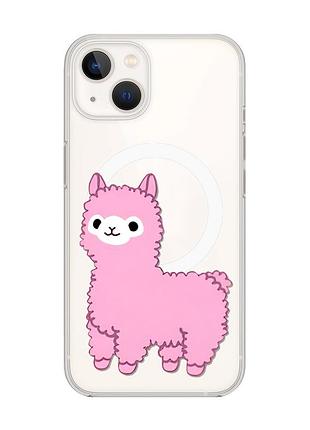 Магнитный чехол на iphone 14 plus с поддержкой magsafe :: лама розовая (принт 100)