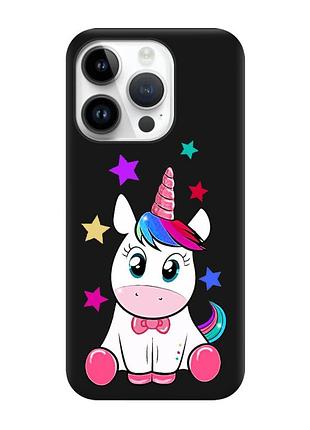 Матовый чехол с черными боками на apple iphone 14 pro :: единорог (принт 102)