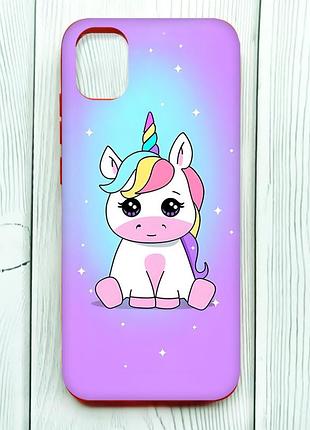 Матовий чохол з червоними боками на samsung galaxy a04e/a042 :: єдиноріг (принт 103)