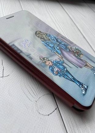 Чехол-книжка с рисунком для xiaomi redmi note 7/ redmi note 7 pro бордовый :: мама и дочь (принт 56) 2