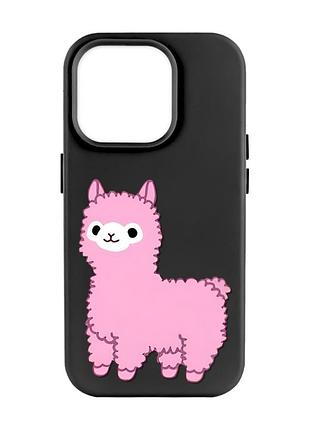 Матовый чехол с черными боками на apple iphone 14 pro max :: лама розовая (принт 100)