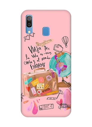 Матовый чехол с розовыми боками на samsung galaxy a30 (2019)/a20 (2019) :: настроение путешествовать (принт