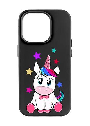 Матовый чехол с черными боками на apple iphone 14 pro max :: единорог (принт 102)