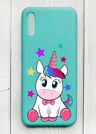 Матовый чехол с бирюзовыми боками на xiaomi redmi 9а :: единорог (принт 102)