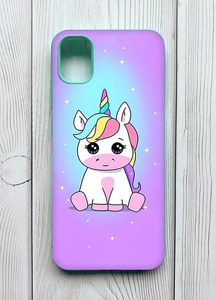 Матовий чохол з бірюзовими боками на samsung galaxy a04e/a042 :: єдиноріг (принт 103)