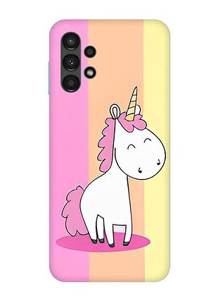 Матовый чехол с бирюзовыми боками на samsung galaxy a13 4g :: единорог (принт 104)