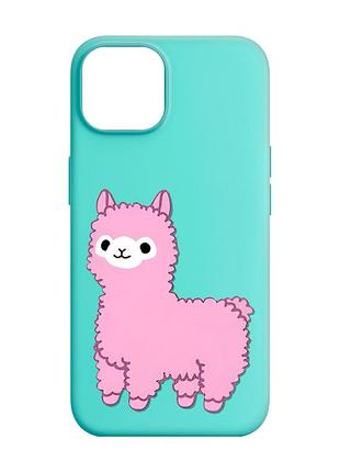 Матовый чехол с бирюзовыми боками на apple iphone 14 :: лама розовая (принт 100)